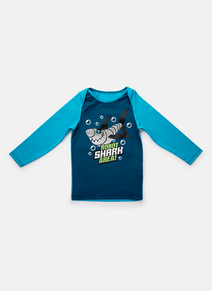 Camiseta Praia com Proteção Solar Bebê Menino Tubarão Robô