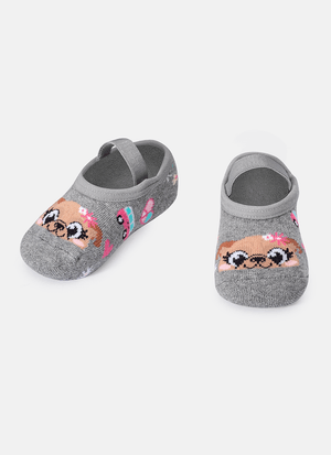 Meia Sapatilha Bebê Menina Antiderrapante Pug