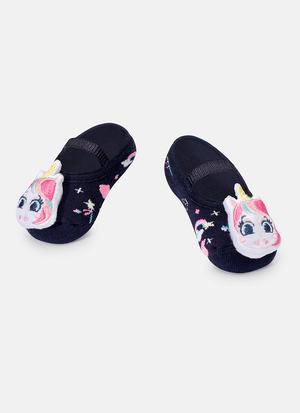 Meia Sapatilha Antiderrapante com LED Bebê Menina Unicórnio Shine