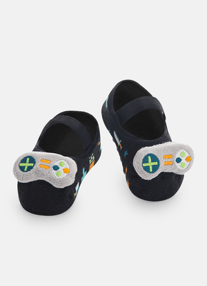 Meia Sapatilha Antiderrapante Bebê Menino Com Aplique Led Controle Game