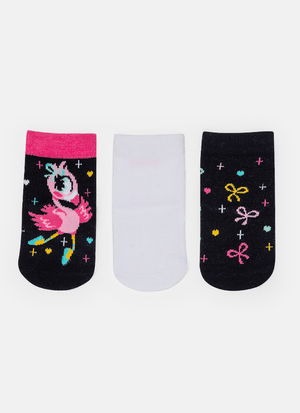 Kit com 3 Meias Bebê  Menina  Flamingo