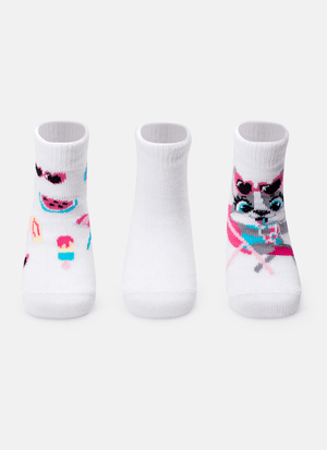 Kit com 3 Meias Soquete Bebê Menina Cachorro