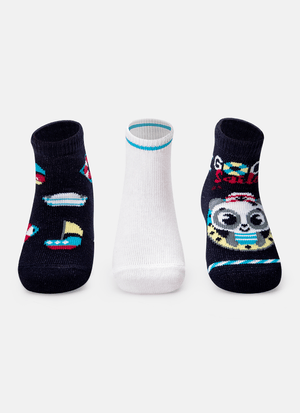 Kit com 3 Meias Soquete Bebê Menino Panda